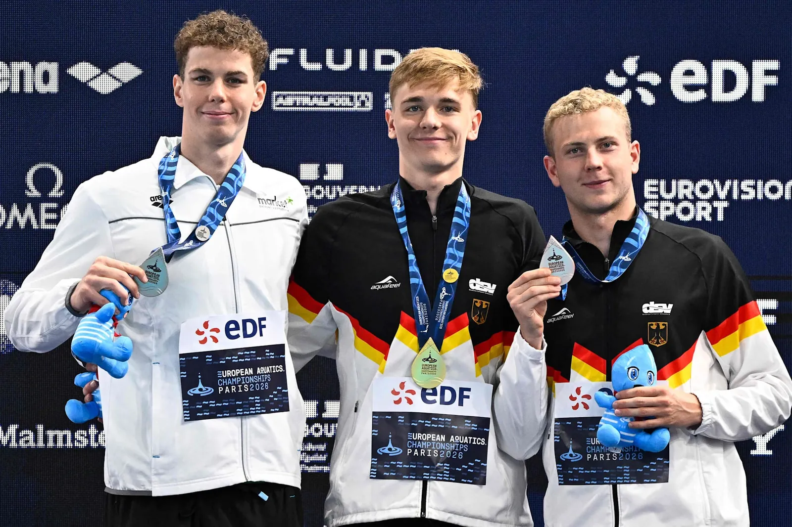 Stolze Medaillengewinner: Johannes Liebmann (Mitte), Zalan Sarkany (l.) und Oliver Klemet